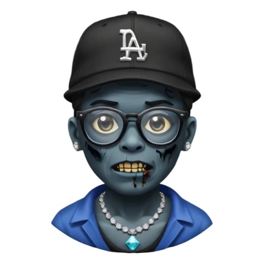 Zombie with black glasses dodger hat and diamond necklace sticker
