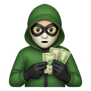 Make a robber emoji holding a bank cash sticker
