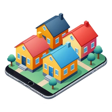 group of 3 houses representing neighborhood isometric houses on transparent background iphone like sticker