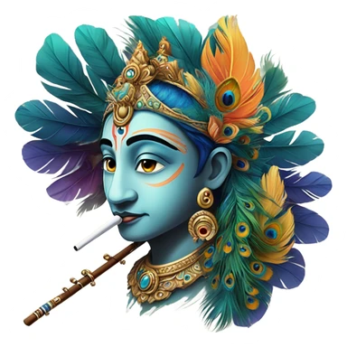 Here is a tattoo design of Shri Krishna with intricate details and a modern artistic touch sticker