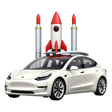 Tesla model 3 white.  Rockets mounted on roof sticker