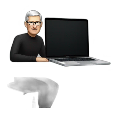 tim cook with macbook pro on desk all black sticker