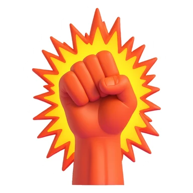 a clenched fist breaking through a fiery explosion, symbolizing strength and impact sticker