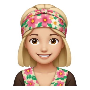 Girl wearing floral cloth headband and smile sticker