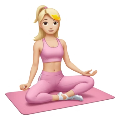 A blonde white Pilates girl in light pink clothes with fitness mat sticker