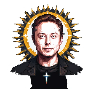 Elon Musk portrait with X symbol and sun rays sticker
