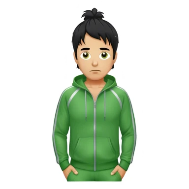 Park is a middle-aged man, around 35 years old, green tracksuit.  His black hair, streaked with strands of gray, is unkempt and damp with sweat. sticker