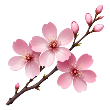Single elegant pink cherry blossom (sakura) flower on a branch with soft pink petals, delicate shape, and subtle gradient sticker