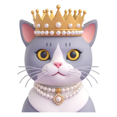 a posh cat wearing a pearl necklace and a tiny crown, looking proud and sophisticated sticker