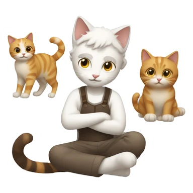 A man playing with one of chaos cat and one of white brown cat. sticker