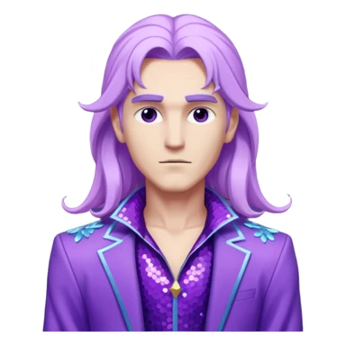 Zeus from Lore Olympus with long lilac hair, purple sequin outfit sticker
