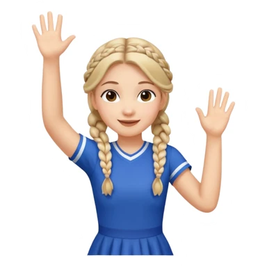 A braid hair girl in a jersey dress, waving both arms in pure joy. sticker