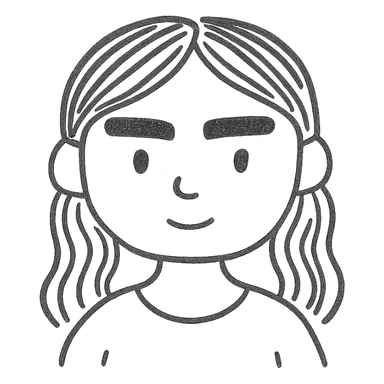 girl with brown hair and thick eyebrows, hand drawn outlined icon sticker