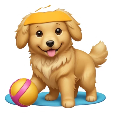 Golden retriever dog with a toy sticker
