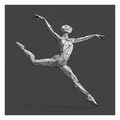 Wireframe dancer mid-leap with limbs stretched in arc. sticker