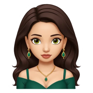 pretty bratz genmoji that looks like tamannah bhatia (bollywood actress), wearing a dark green sweetheart neckline top, dark brown hair, light makeup, no necklace, dangly earrings, side hair part, dark brown eyes, with tattoos sticker