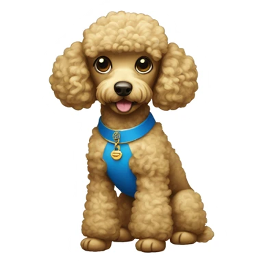 Poodle wearing blue and gold sticker