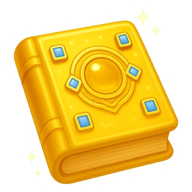 Create a mystic yellow book that looks magical, glowing, and enchanted with subtle sparkles and no flames. Render it in the style of apple emojis with no background. sticker