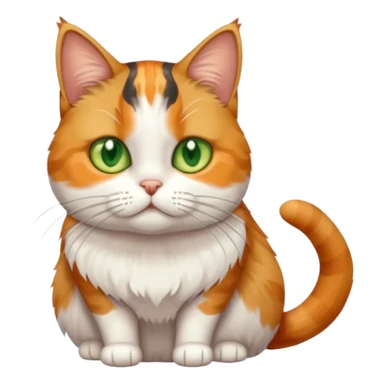 full body calico tabby cat with skinny head and fat body with an anxious face sticker