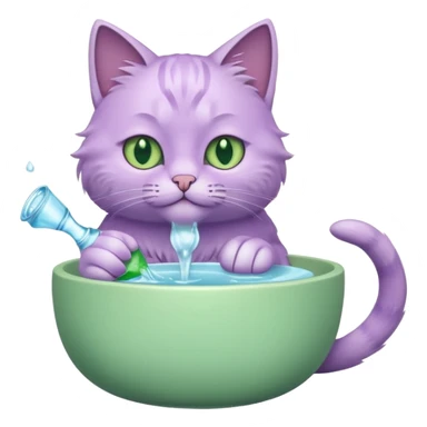 A lilac cat drinks water from a bowl sticker