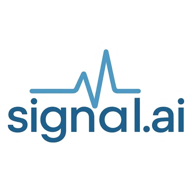 logo for signal.ai combining 'signal.ai' text with a digital pulse or heartbeat line, representing rapid response and assistance, clean and professional style sticker