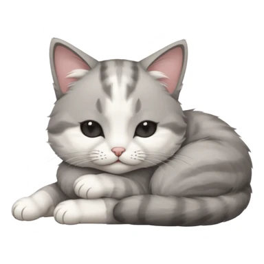 1 grey and white small cat with its eyes closed lying down leaning on his elbow with his paw curled under his head holding it up sticker
