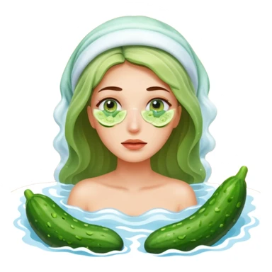 Women in steamy room with cucumbers on eyes sticker