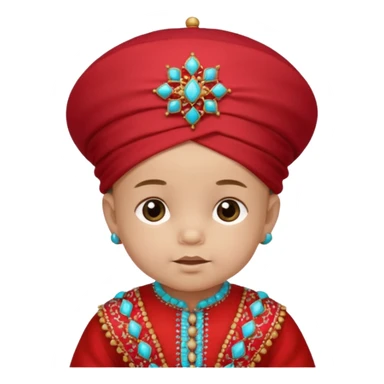  baby boy dressed in colorful ghalibiya with delicate decorations with a red Moracain hat sticker