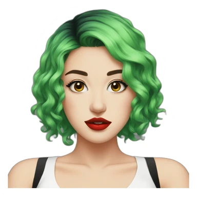 green hair, black outfit, white girl, red lips, portrait, e girl, short hair, black dress sticker