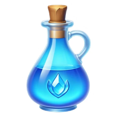 Clash of Clans aesthetic: Cinematic Playful Pixel 3D blue mana Potion Emoji, rendered in a 3D vector-style similar to standard emojis with minimal shading and bold, simplified shapes. A compact, distinct form with signature details, softly glowing with a pixelated adventure charm. Simplified yet unmistakably iconic, highly detailed and consistent, glowing with a soft radiance and high shine. Stylized with a touch of classic pixel-art charm and a soft glowing outline, capturing the essence of a beloved gaming relic with a friendly, playful manner! sticker