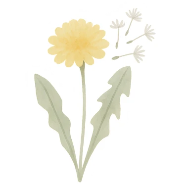 dandelion, intricate details, soft yellow and green, transparent background sticker
