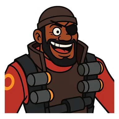 Demoman from TF2, close-up portrait, expressive face, cartoonish proportions, clean lines sticker