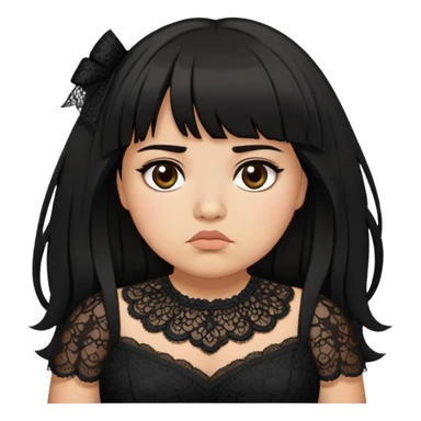 Latina girl with bangs black long layered hair plus size black lace dress disappointed  sticker