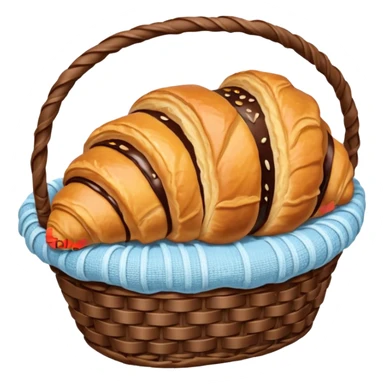 Croissant with poured chocolate in a pale blue wicker basket sticker