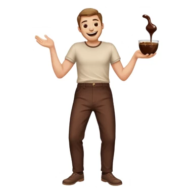 Man laughing with chocolate sauce on pants sticker