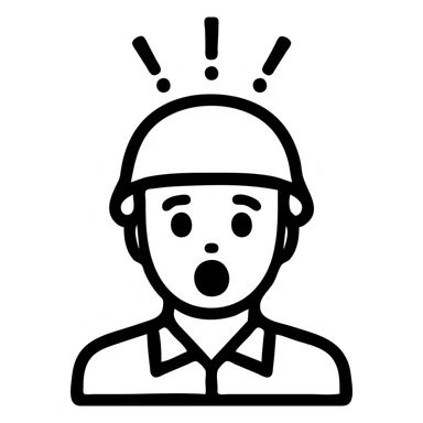 minimalist icon of a startled military figure with helmet, expressive surprised face, clean outlines, clarity at small sizes sticker