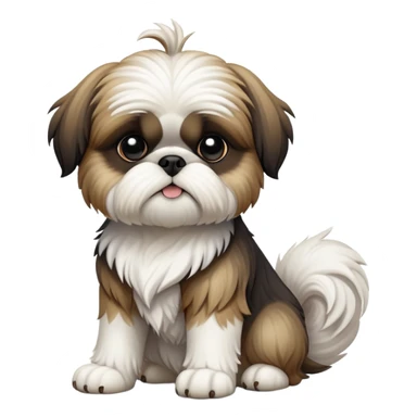 cinematic-[Shish tzu]-realistic-full-body-sitting-emoji,-tail-resting-loosely-beside-its-paws,-head-tilted-dramatically, -scruffy-[white]-fur,-simplified-yet-realistic-focused-features,-highly-detailed,-glowing-with-an-almost-sarcastic-glow sticker