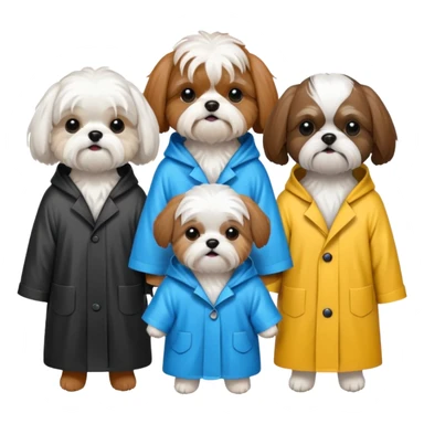 3 dogs wearing rain coats, one white maltese, 1 brown tri colour shihtzu and 1 black and white shitzu sticker