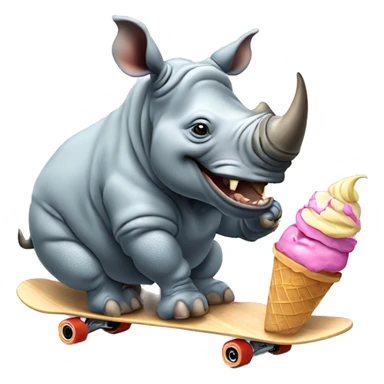 Rhino riding a skate board eating ice cream sticker