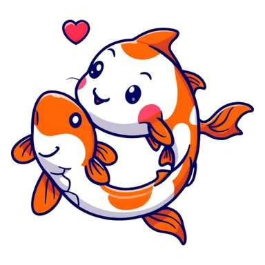 cute cartoon koi fish holding a heart sticker