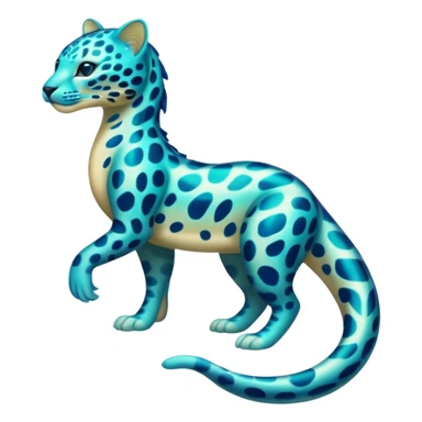 Bioluminescent Neon-Cyan Ripple-Patterned Soft-Scaled Aquatic Fantastical Liepard-Amaura-Manokit-fusion creature (full body) sticker