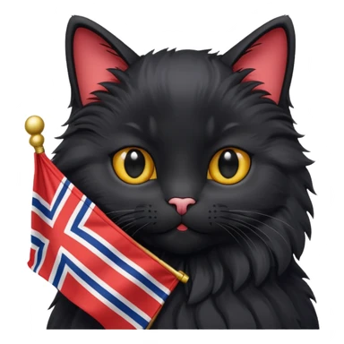 A black cat holding a Norway flag sticker