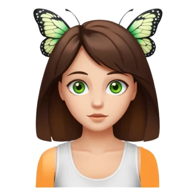 girls with long brown hair, green eyes, a white tank top, and a butterfly haircutbrunette girl with green eyes sticker