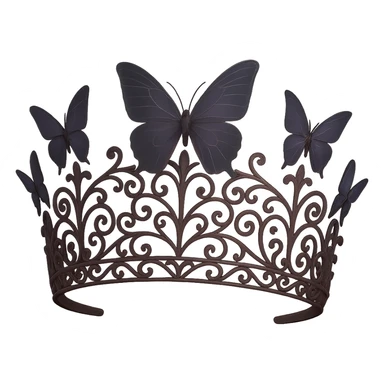 Butterfly crown in darker matte pink, purple butterflies, gothic filigree, mysterious and elegant, transparent background. sticker