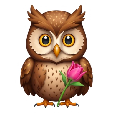 A sweet Brown Owl holding a tulip sticker