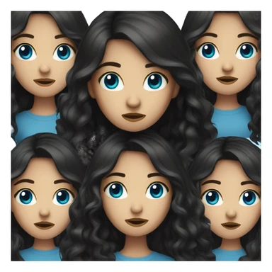 Create a girl with blue eyes and long black wavy hair confused sticker