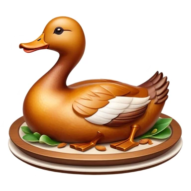 Cinematic Realistic Peking Duck Dish Emoji, depicted with crispy, roasted duck with glistening skin and succulent meat, rendered with rich textures and dramatic, appetizing lighting. sticker