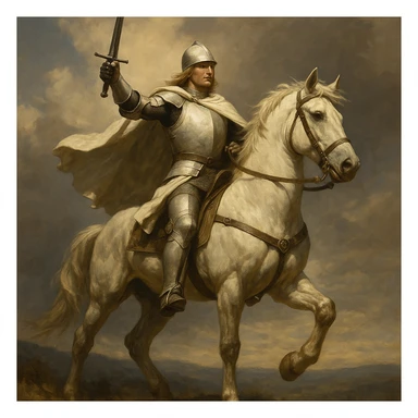 white warrior riding a horse, heroic stance sticker