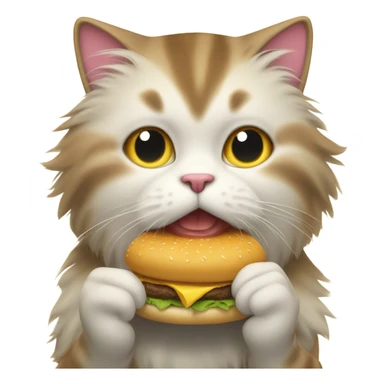 Fluffy Cat eating an Hamburger sticker