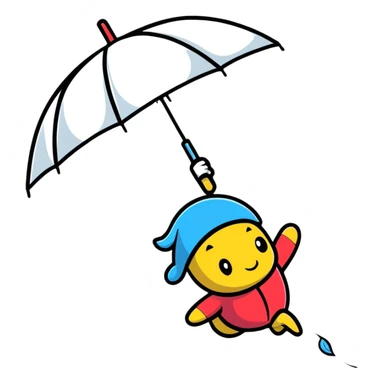 character flying through umbrella sticker